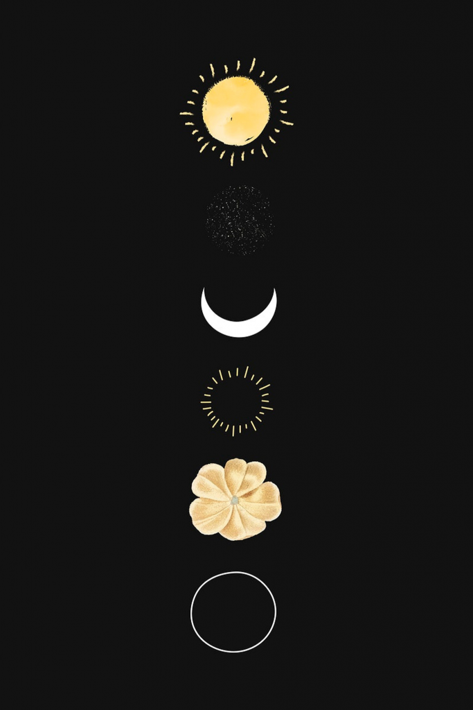 moon illustration with black and gold color scheme